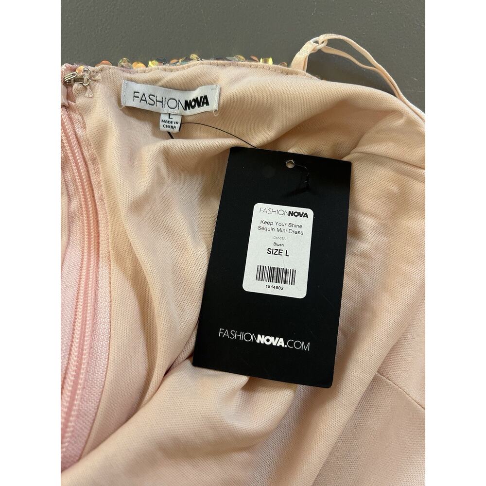 Fashion Nova Keep Your Shine Blush Pink Sequin Lined Dress Sz L Hoco Strappy - Picture 7 of 12